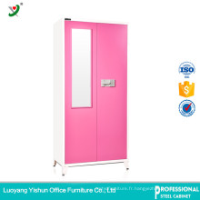 Magasin en gros en ligne otobi garde-robe rangement placard en acier almirah 2 portes armoire rose avec miroir